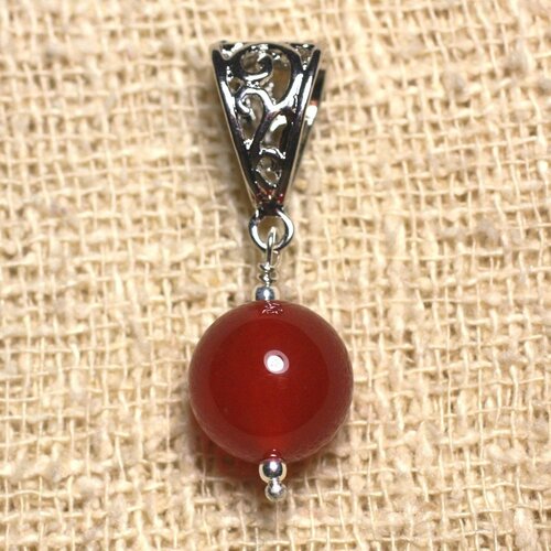 Pendentif pierre semi précieuse - cornaline 12mm