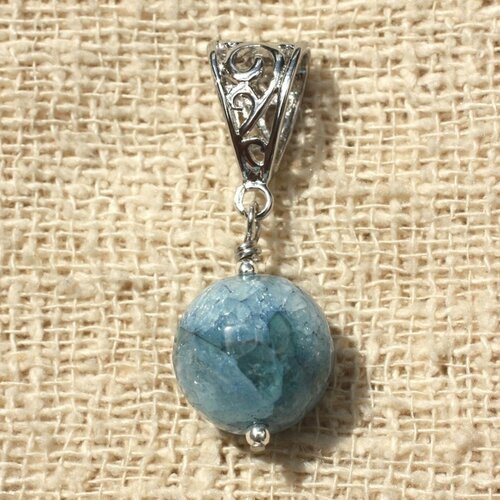 Pendentif pierre - agate bleue facettée 14mm