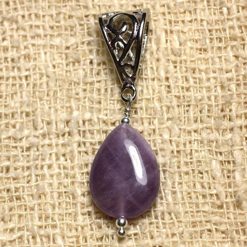 Pendentif pierre semi précieuse - améthyste goutte plate 16x12mm