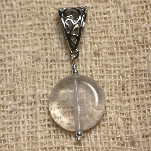 Pendentif pierre semi précieuse - améthyste lavande palet 17mm