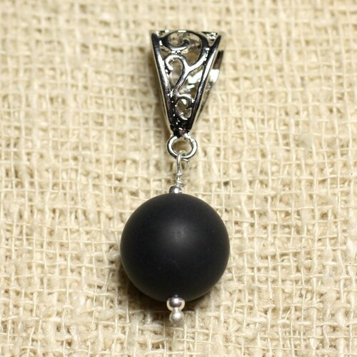 Pendentif pierre semi précieuse - onyx noir mat 12mm