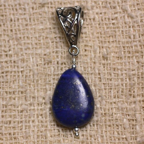 Pendentif pierre semi précieuse - lapis lazuli goutte plate 17x13mm