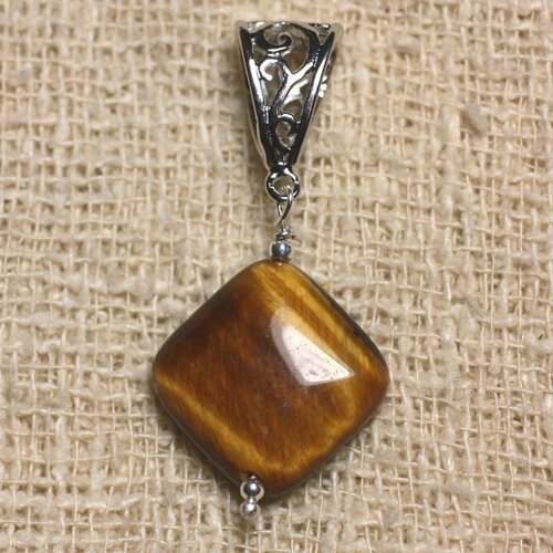 Pendentif pierre semi précieuse - oeil de tigre losange 19mm