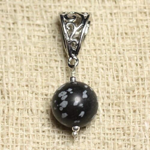 Pendentif pierre semi précieuse - obsidienne flocon 12mm