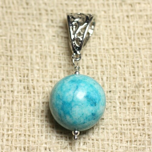 Pendentif pierre semi précieuse - jaspe turquoise 16mm