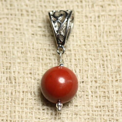 Pendentif pierre semi précieuse - jaspe rouge 12mm