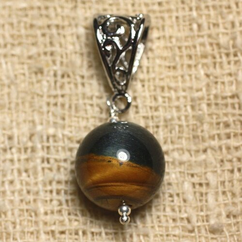 Pendentif pierre semi précieuse - oeil de tigre et faucon 14mm
