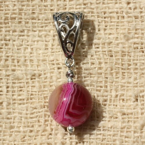 Pendentif pierre - agate rose fuchsia boule 12mm