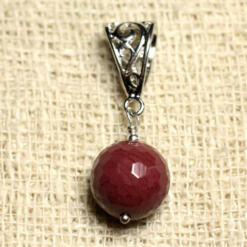 Pendentif pierre semi précieuse - jaspe mokaite facettée 12mm