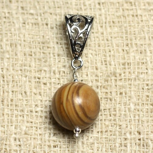 Pendentif pierre semi précieuse - jaspe bois 14mm