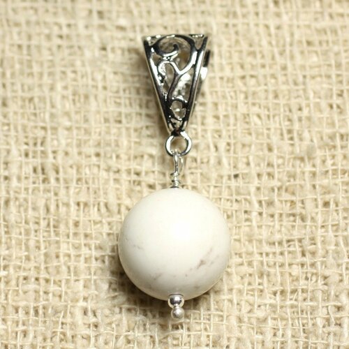 Pendentif pierre semi précieuse - magnésite 14mm