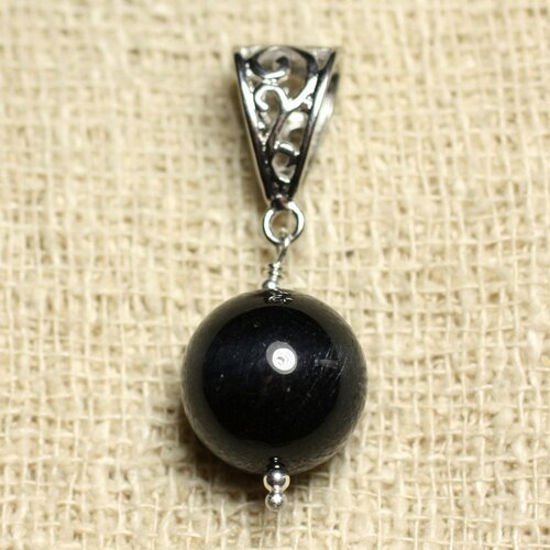 Pendentif pierre semi précieuse et rhodium - oeil de faucon 14mm