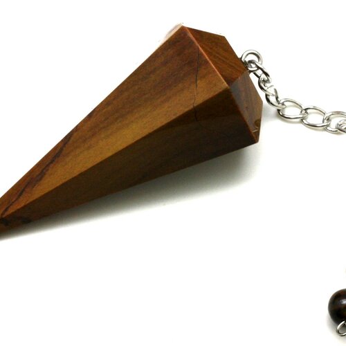 Pendule métal argenté rhodium et pierre oeil de tigre prisme triangle facetté 72mm marron noir doré bronze