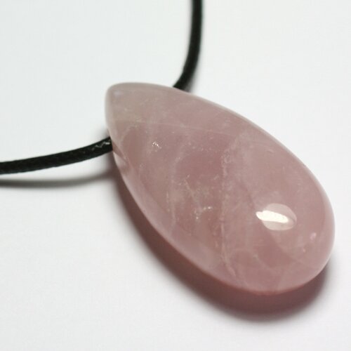 Collier pendentif perle pierre quartz rose goutte 40mm rose clair
