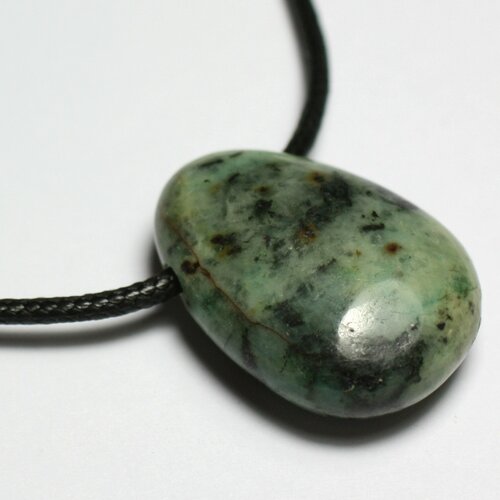 Collier perle pendentif pierre turquoise afrique naturelle goutte 25mm bleu vert marron noir