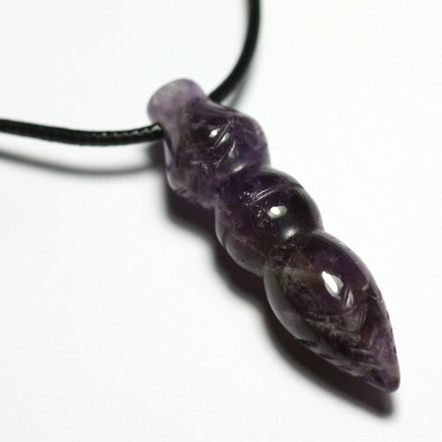 Collier pendentif pierre pendule egyptien thot gravé 45mm améthyste violet mauve