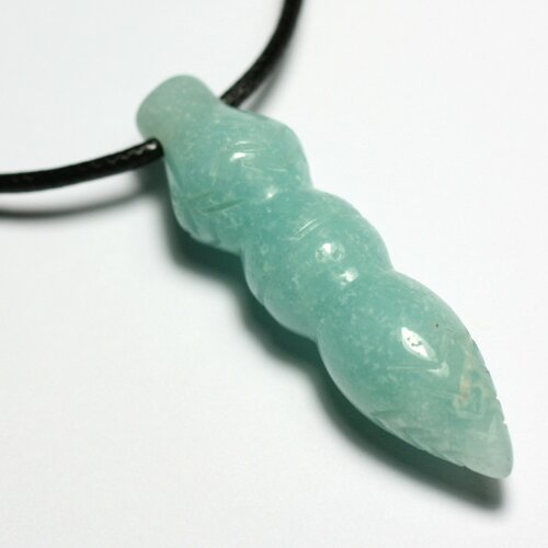 Collier pendentif pierre pendule egyptien thot gravé 45mm amazonite vert turquoise blanc