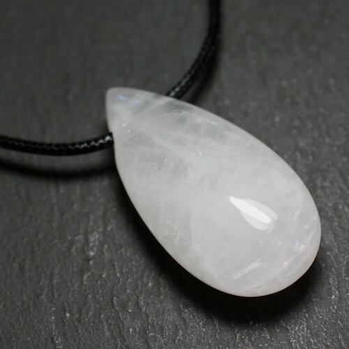 Collier pendentif perle pierre goutte 40mm cristal de roche quartz blanc