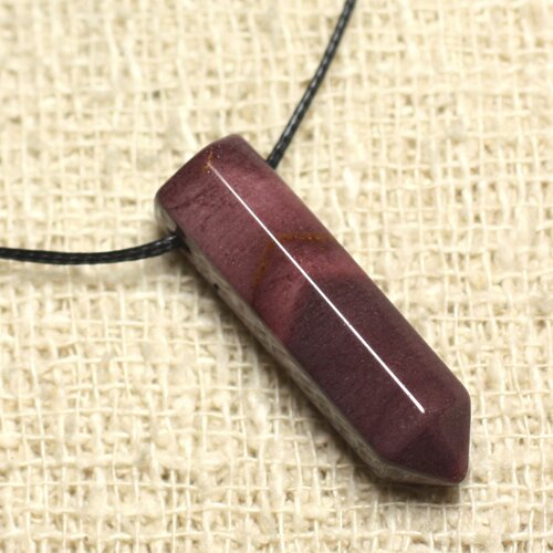 Collier perle pendentif pierre crayon pointe facetté 30mm jaspe mokaite multicolore