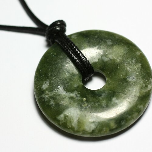 Collier pendentif pierre rond cercle anneau donut pi 40mm jade naturel vert kaki