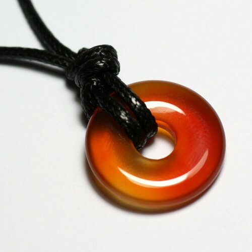Collier pendentif pierre rond cercle anneau donut pi 20mm cornaline jaune orange rouge