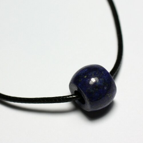 Collier pendentif perle pierre rondelle 14x10mm lapis lazuli bleu nuit or doré
