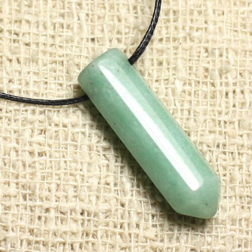 Collier perle pendentif pierre crayon pointe facetté 30mm aventurine verte