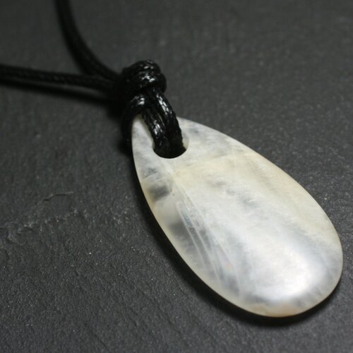 Collier pendentif goutte larme 40mm pierre de lune orientale blanc gris rose irisé