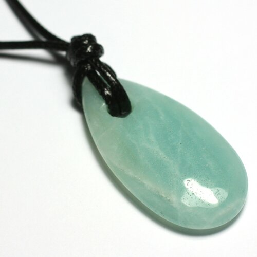 Collier pendentif pierre goutte larme 40mm amazonite bleu vert turquoise blanc