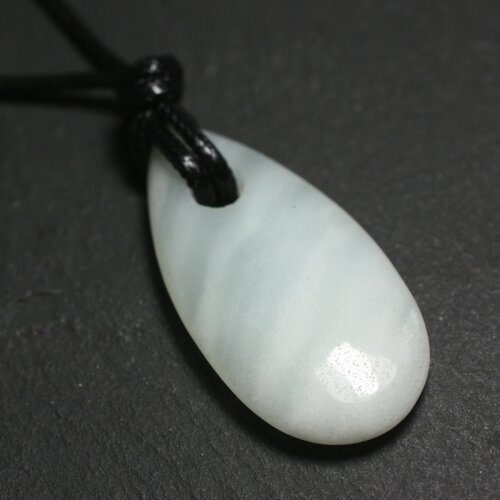 Collier pendentif pierre goutte larme 40mm amazonite blanc vert clair turquoise