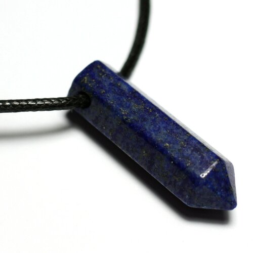 Collier perle pendentif pierre crayon pointe facetté 30mm lapis lazuli bleu nuit or doré