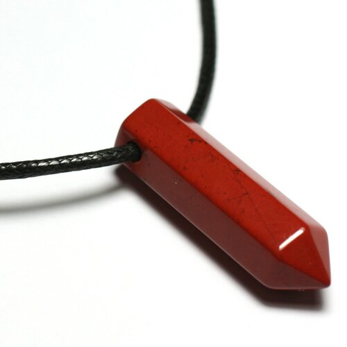 Collier perle pendentif pierre crayon pointe facetté 30mm jaspe rouge