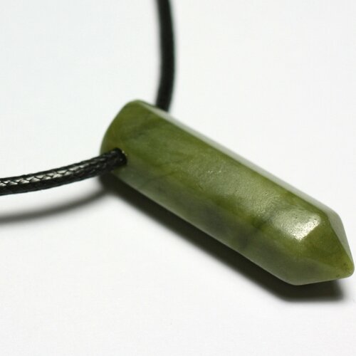 Collier perle pendentif pierre crayon pointe facetté 30mm jade naturel vert kaki