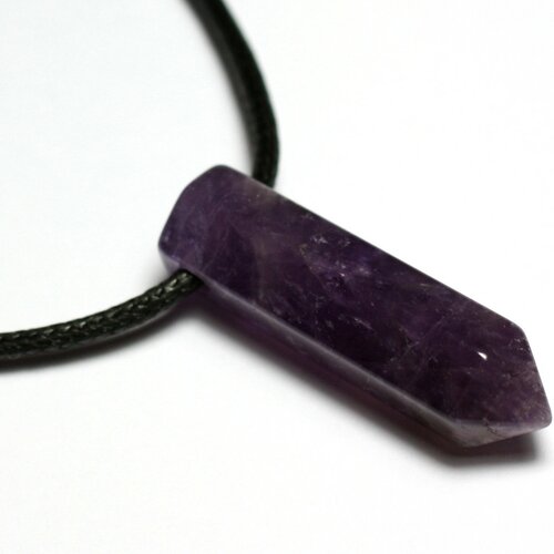 Collier perle pendentif pierre crayon pointe facetté 30mm améthyste violet mauve blanc