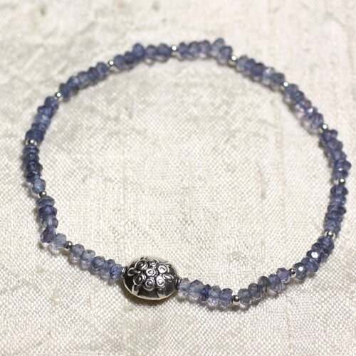 Bracelet argent 925 et pierre - iolite bleu clair rondelles facettées 3mm