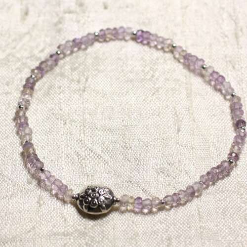 Bracelet argent 925 et pierre - amétrine rondelles facettées 3mm