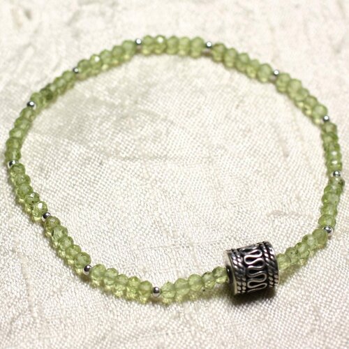 Bracelet argent 925 et pierre - péridot rondelles facettées 3mm