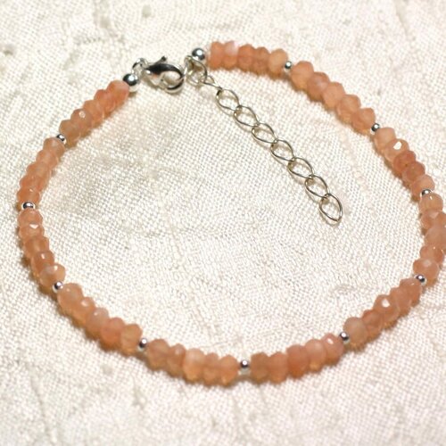Bracelet argent 925 et pierre - pierre de lune rose orange rondelles facettées 3mm