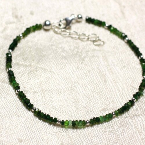 Bracelet argent 925 et pierre tourmaline verte rondelles facettées 2-3mm