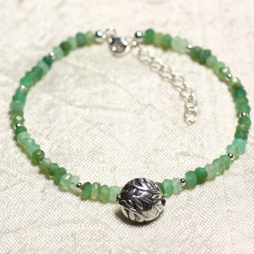 Bracelet argent 925 et pierre - chrysoprase rondelles facettées 3mm