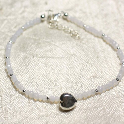 Bracelet argent 925 et pierre - calcédoine bleue rondelles facettées 3mm