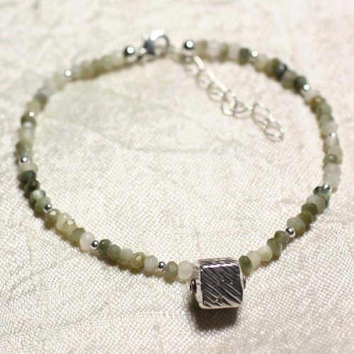 Bracelet argent 925 et pierre - chrysobéryl oeil de chat rondelles facettées 3mm