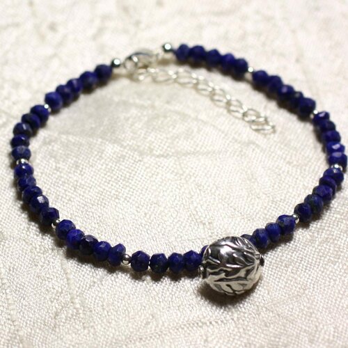 Bracelet argent 925 et pierre - lapis lazuli rondelles facettées 3x2mm