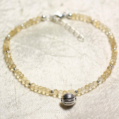 Bracelet argent 925 et pierre - citrine rondelles facettées 3mm