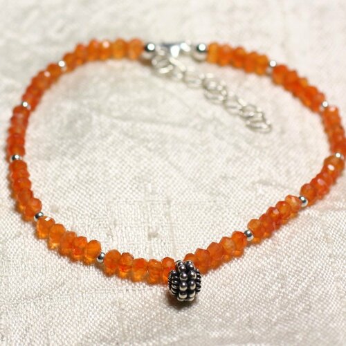 Bracelet argent 925 et pierre - cornaline rondelles facettées 3mm