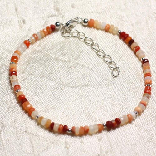 Bracelet argent 925 et pierre - opale de feu rondelles facettées 3mm