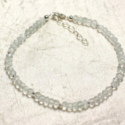 Bracelet argent 925 et pierre - améthyste verte prasiolite rondelles facettées 3mm