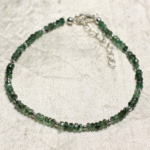 Bracelet argent 925 et pierre - emeraude zambie rondelles facettées 3mm