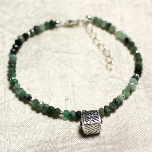 Bracelet argent 925 et pierre - emeraude rondelles facettées 3mm