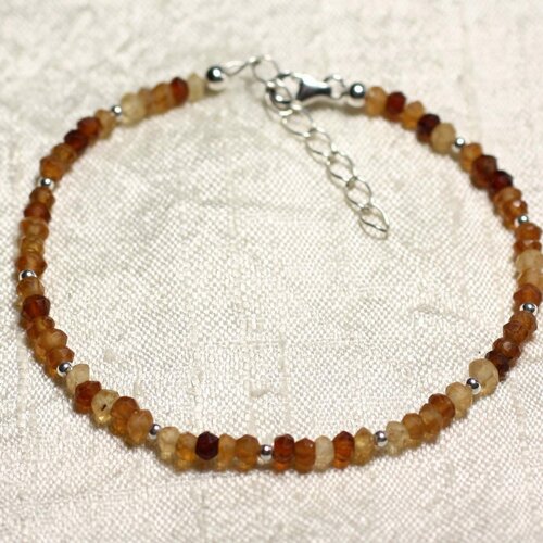 Bracelet argent 925 et pierre - grenat hessonite rondelles facettées 3mm